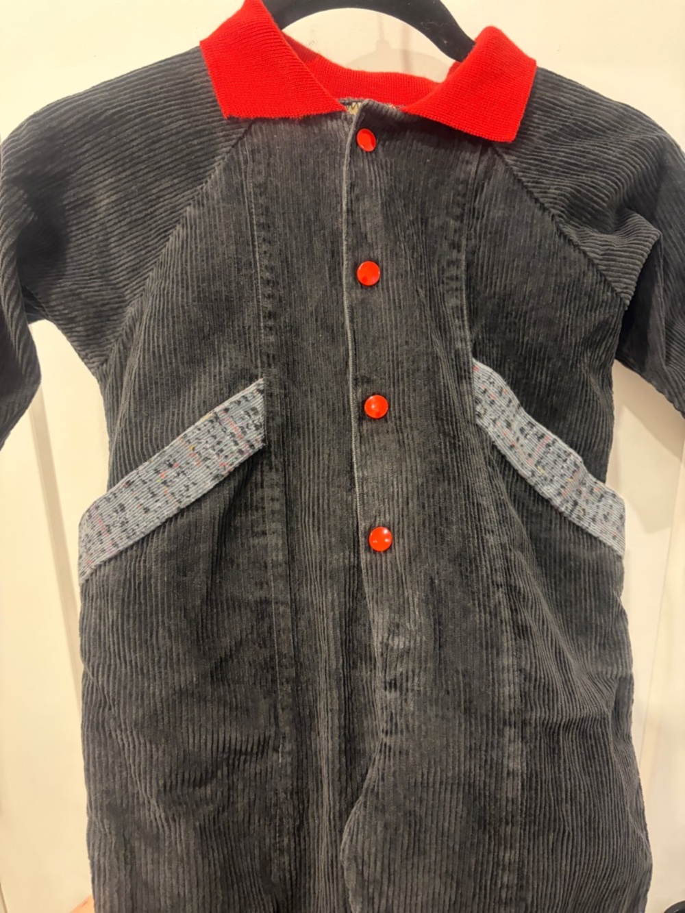 Vintage Winnie the Pooh Kids Black Corduroy Jumpsuit Red accents - Picture 5 of 15